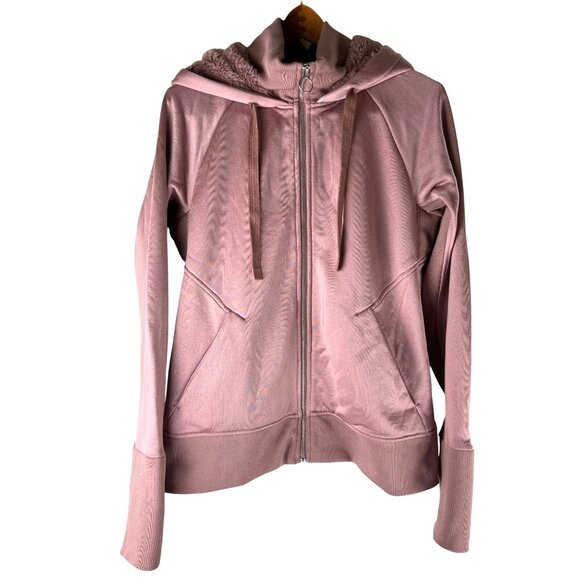 Athleta Triumph Rose Pink Luxe Shine Women Sherpa Lined Hoodie Jacket, Medium - Picture 9 of 16